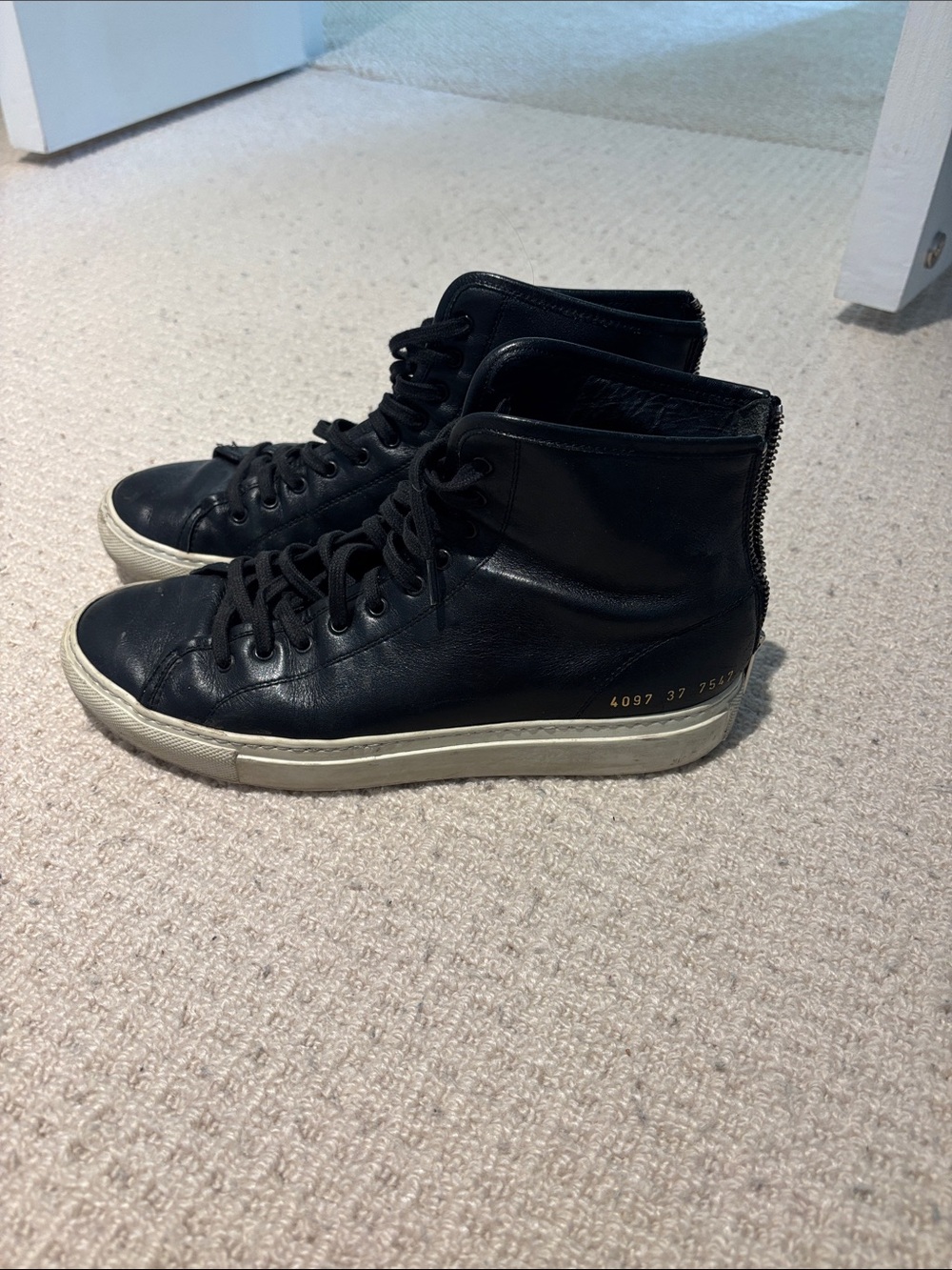 Common Projects Black Leather High-Top Sneakers with Back Zip